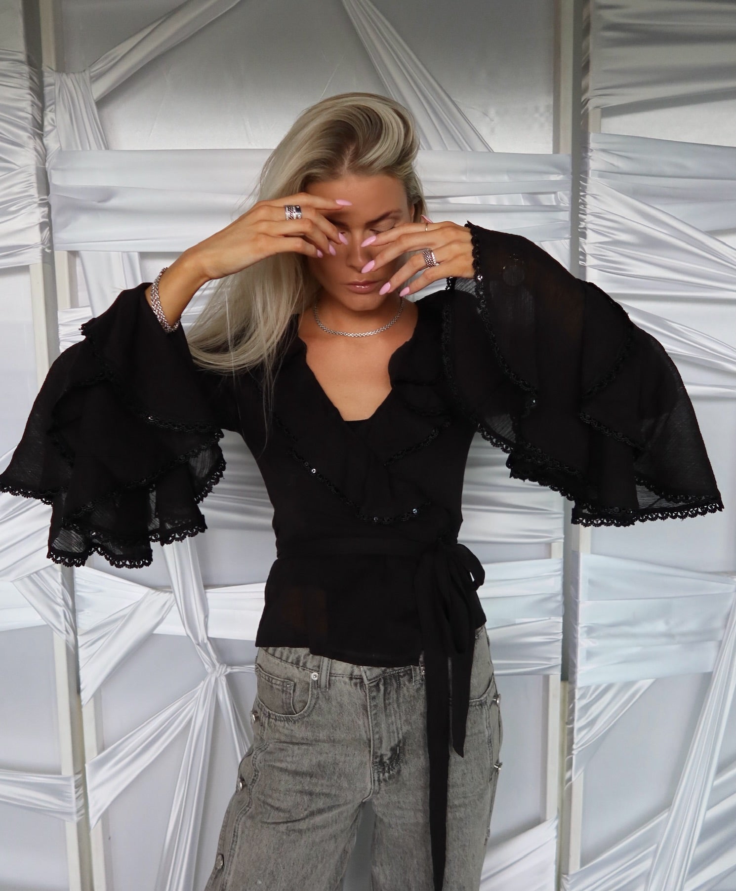 AndreA - Tulip Wrap Top Sequin Detail