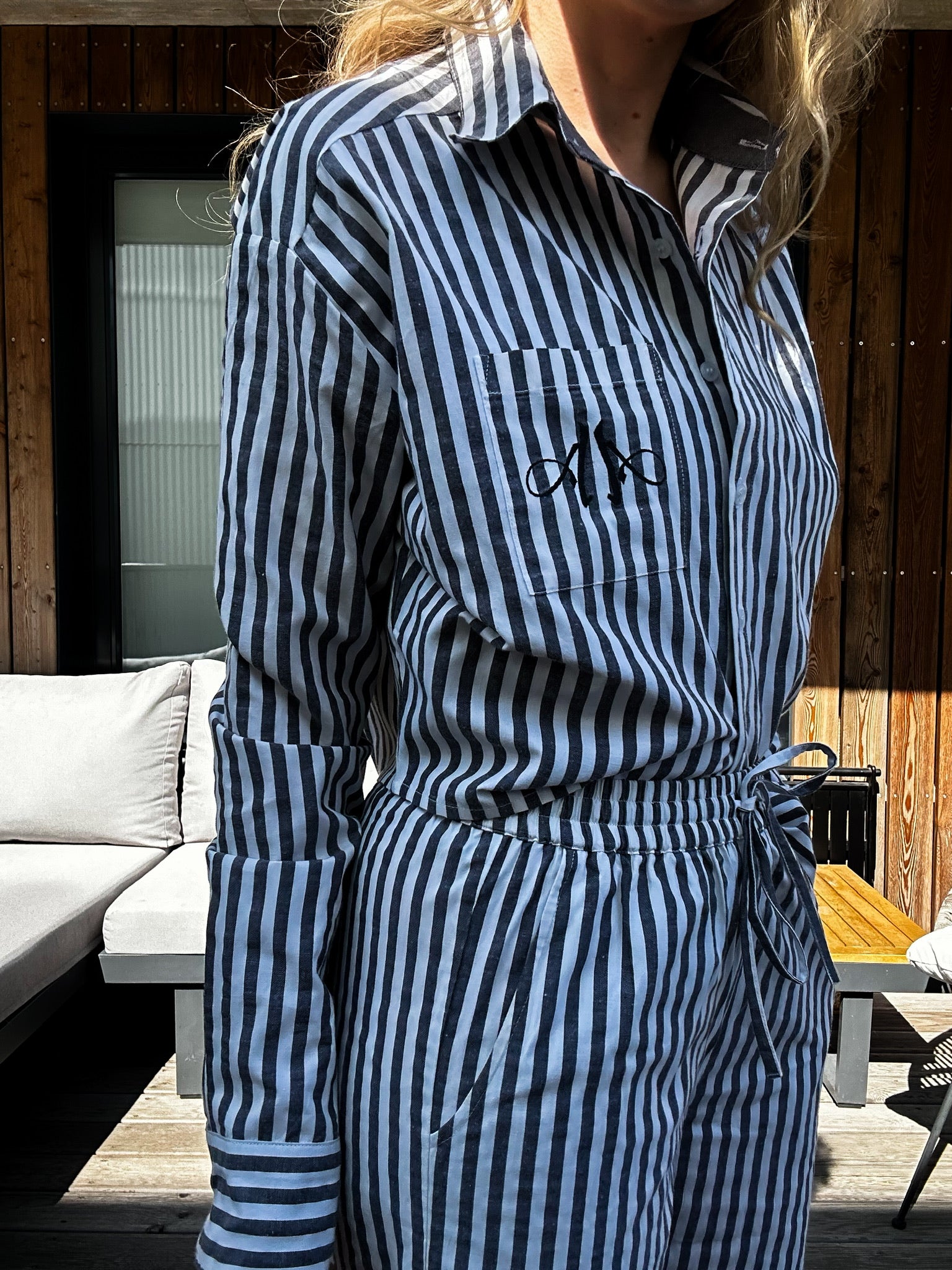 AndreA - Oversized Shirt Striped Cropped
