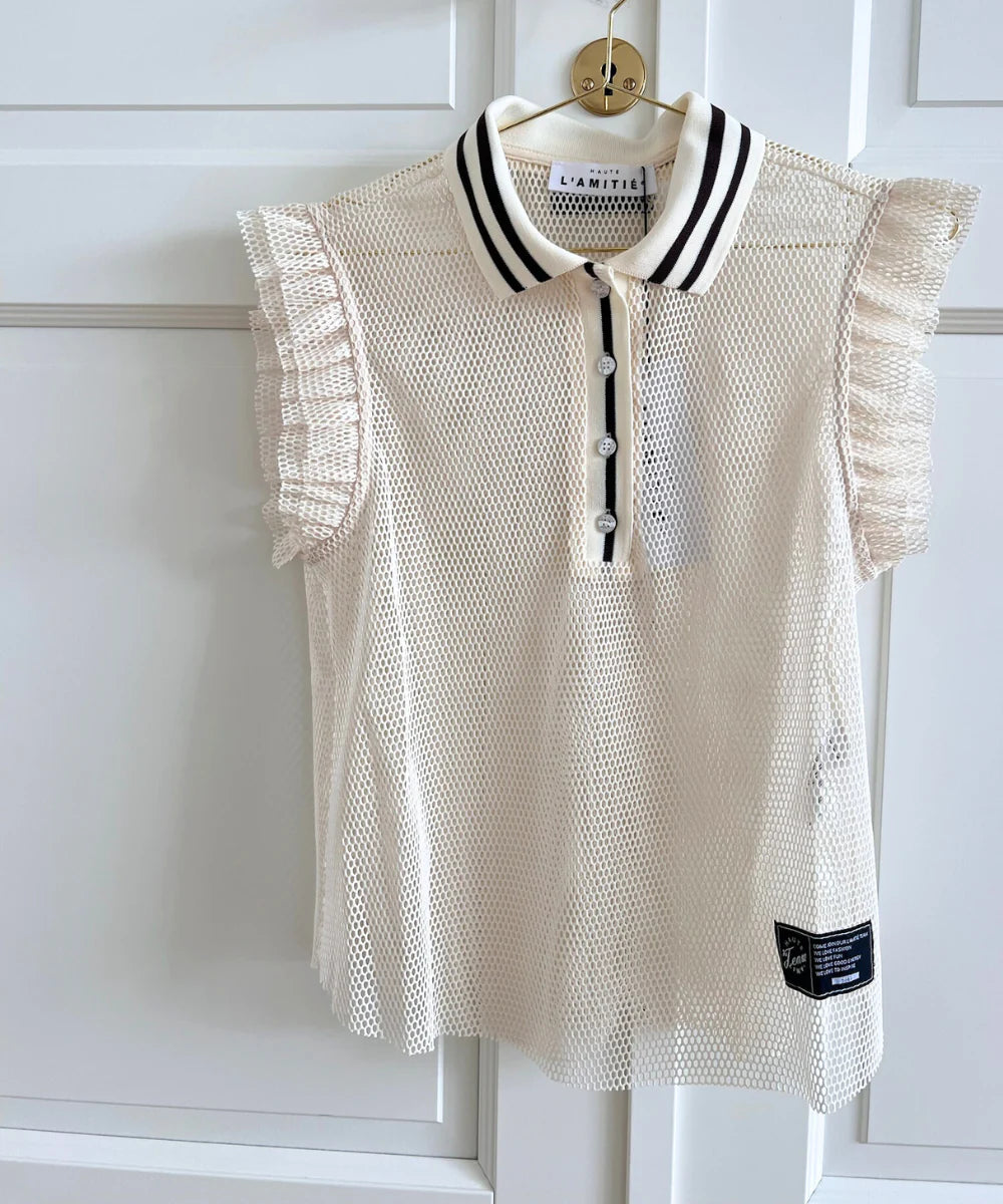HAUTE L'AMITIÉ - Net Frill Polo Top