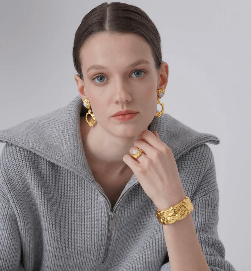 Dinari Jewels - Salome Gold Howlite Earrings